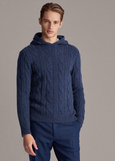 Sudaderas Con Capucha Ralph Lauren Hombre Azules - Cable-Knit Cashmere - UCOEV2367